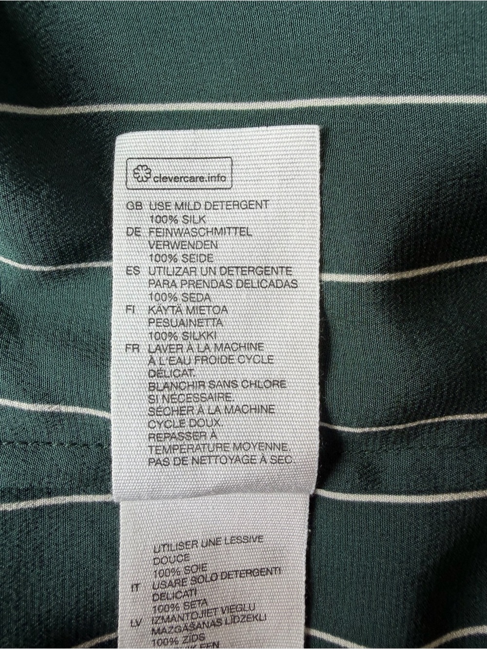 & Other Stories Dark Green Vertical-Stripe Button-Down Silk Shirt - Picture 4 of 8